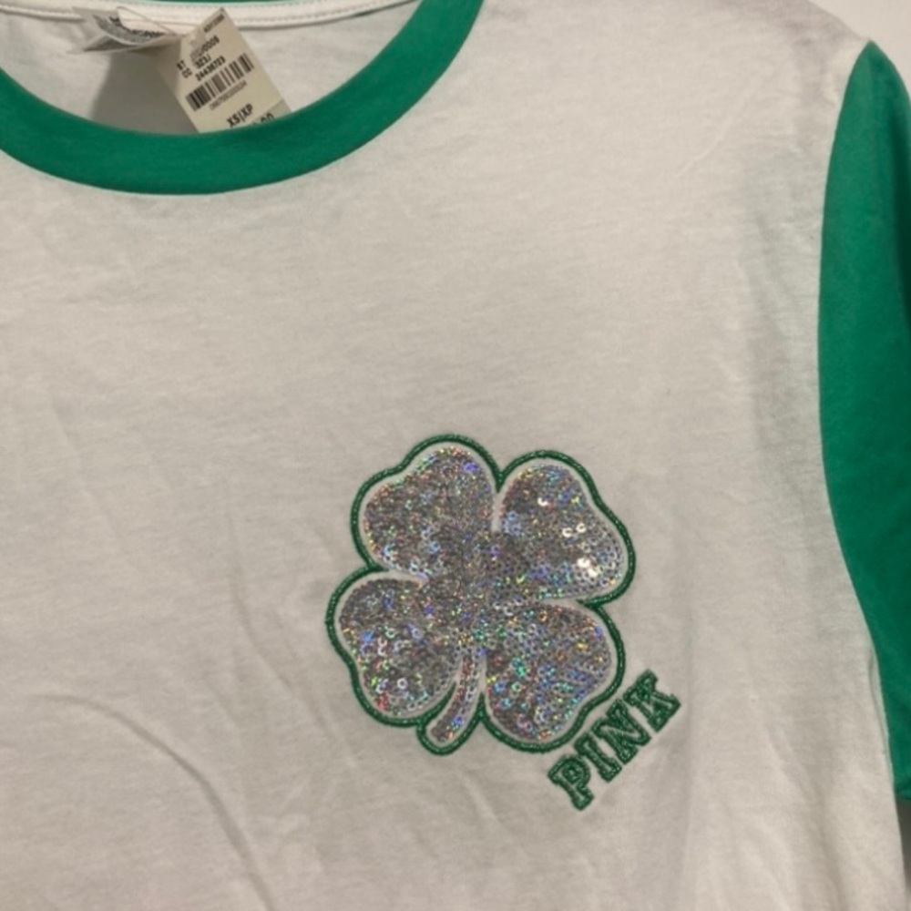 Pink Victoria’s Secret Bling Sequin Shirt Size Extra Small St Patricks Day Logo - Picture 16 of 16